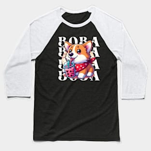 Cute Corgi Drinking Boba T-Shirt: Adorable Dog Tee for Boba Tea Lovers Baseball T-Shirt